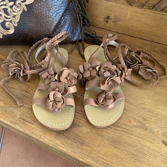 NWT Tory Burch Blossom Gladiator Sandals Brown Tan Floral Size 6.5 - Picture 4 of 7